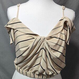 Express - One Eleven Women’s Striped Banded Hem Top – Tan/Black, Size Small